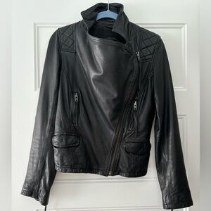 All Saints Black Stanton Leather Jacket Size 4